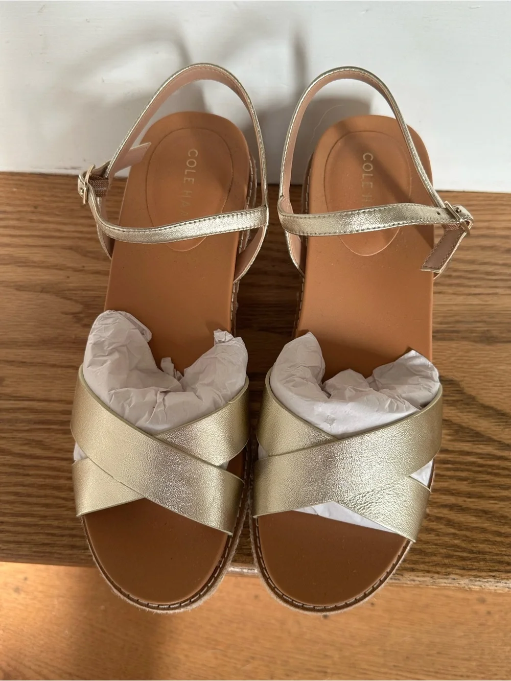 Cole Haan Soft Gold Silvee Wedge Espadrille Sandal coastal grandma wedding guest